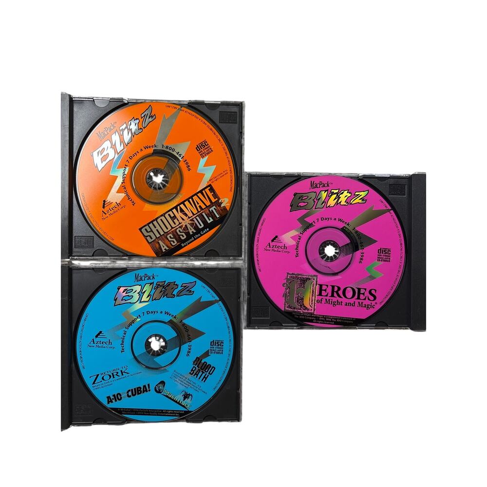 Vtg 1995 MacPack Blitz PC Game bundle heroes of might & Magic Shockwave Assault
